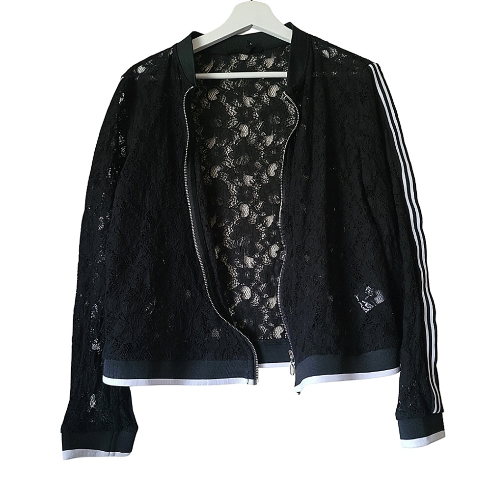 Ardene Zip Up Lace Bomber Jacket In Black Size Large